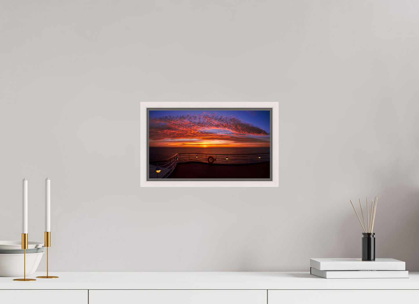 32 x 18 cm, White Frame Balmoral. Sunset off Norway