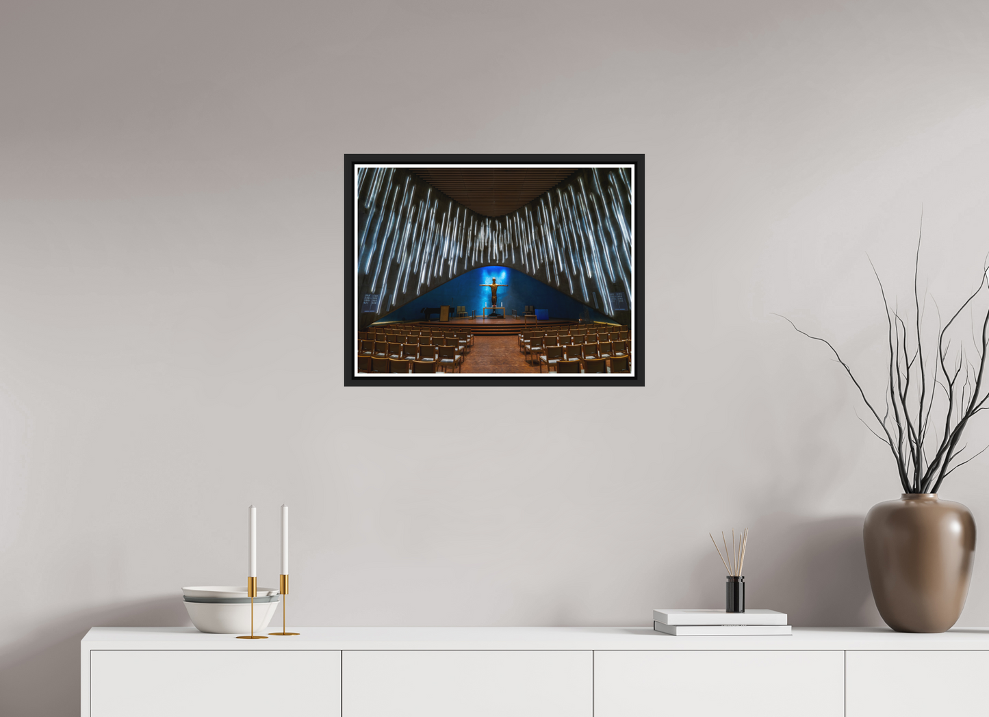 60 x 45 cm, Matt Black Frame Northern Lights Cathedral, Alta