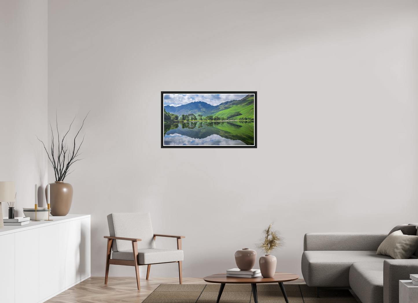 88.9 x 50 cm, Matt Black Frame Buttermere Summer reflections