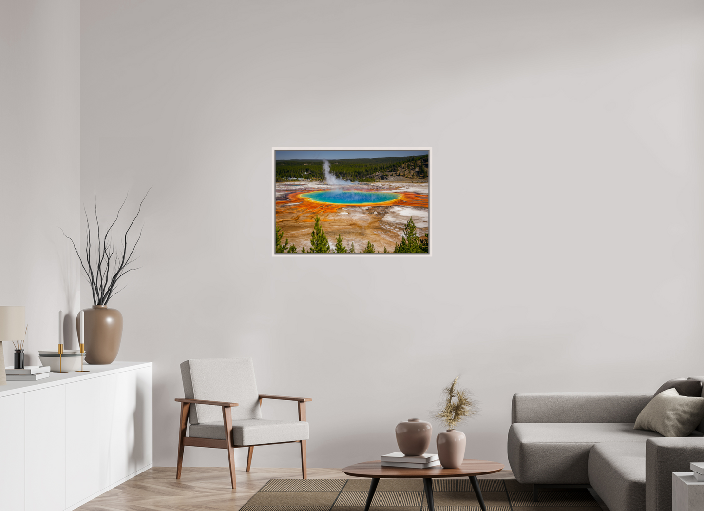 90 x 60 cm, White Frame The Grand Prismatic Spring, Yellowstone