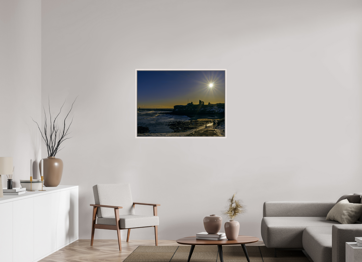 100 x 75 cm, White Frame Snowy Tynemouth January 4th 2026