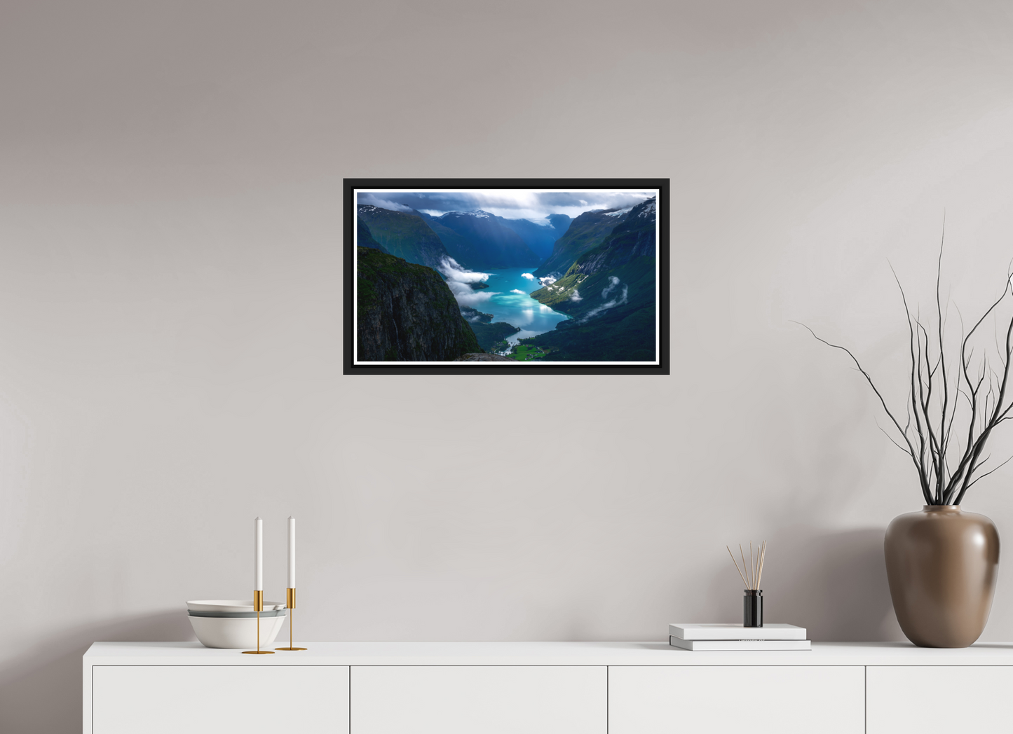 64 x 36 cm, Matt Black Frame Lovatnet Lake