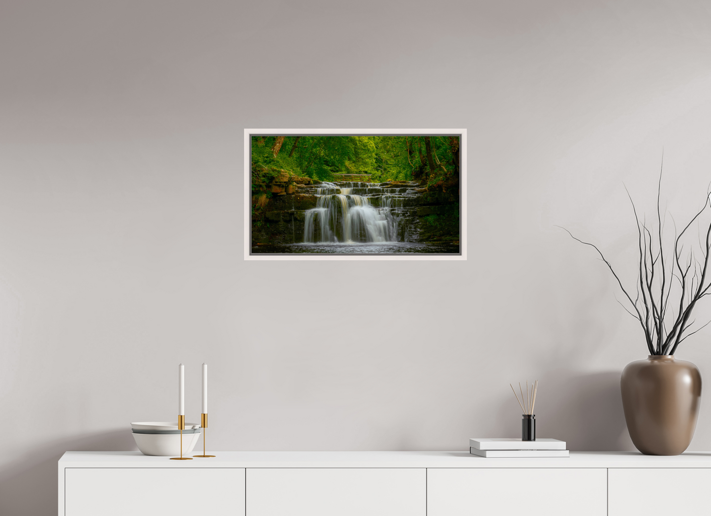 64 x 36 cm, White Frame Lower Ashgill Force
