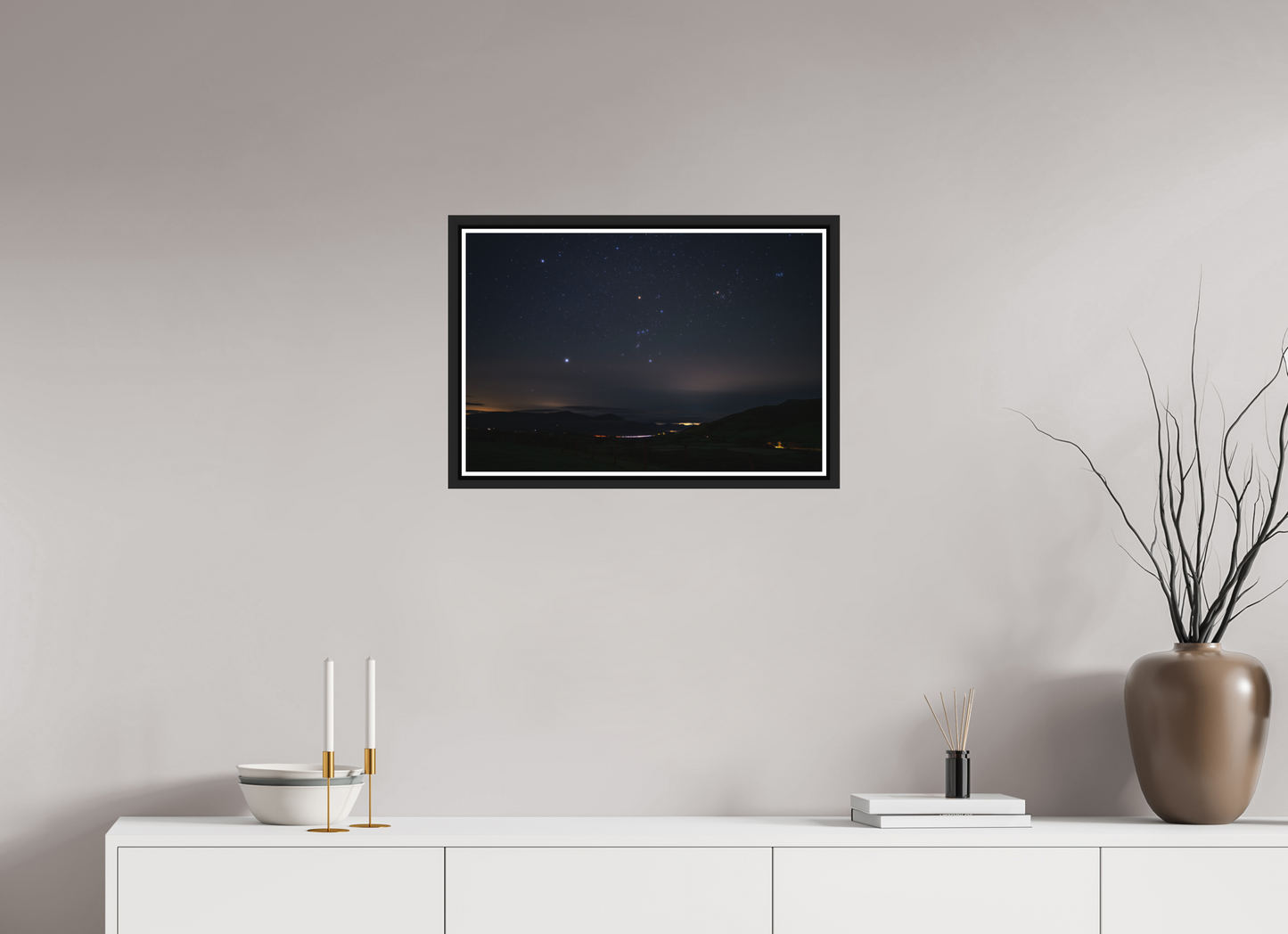60 x 40 cm, Matt Black Winter Stars over Keswick