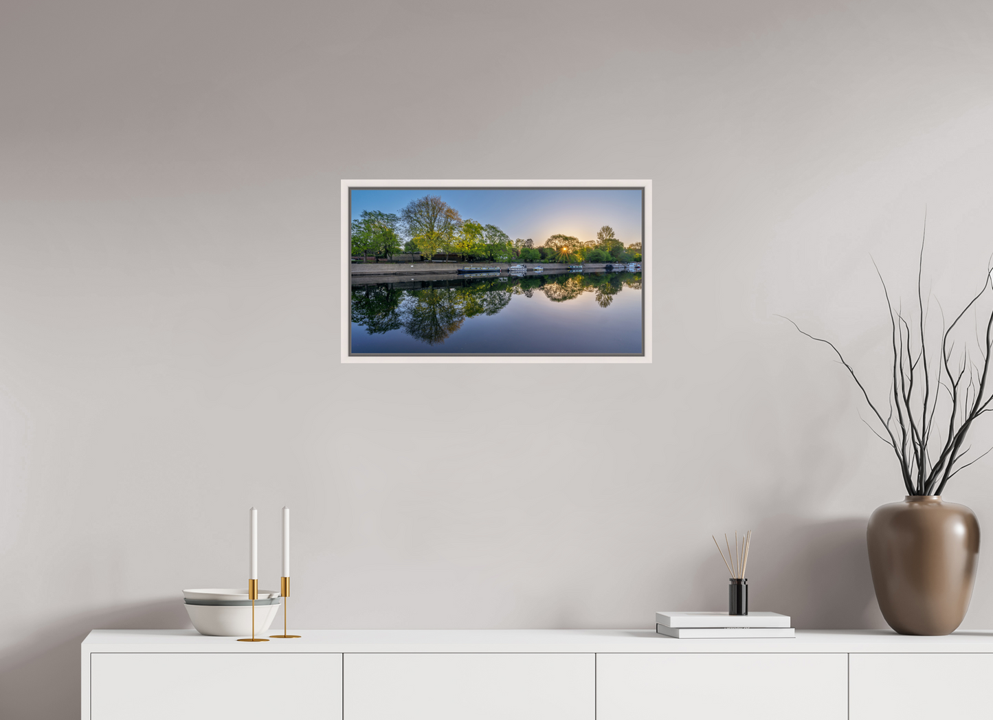 64 x 36 cm, White Frame April Dawn on the Ouse, York