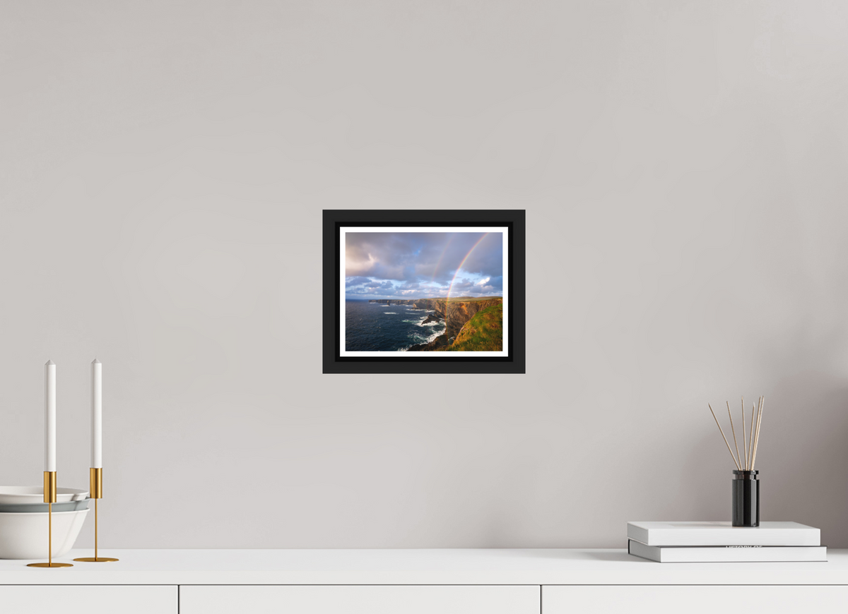 20 x 15 cm, Matt Black Frame Kilkee Cliffs rainbow