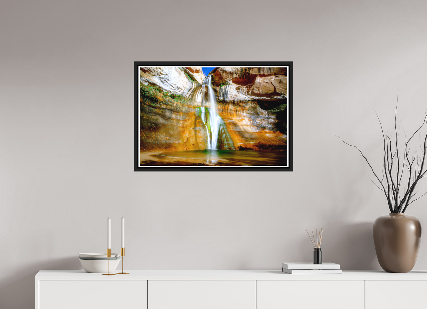 75 x 50 cm, Matt Black Frame Calf Creek Falls