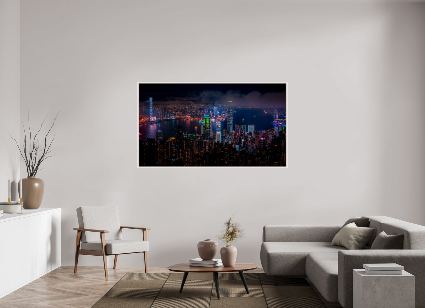 176 x 99 cm, White Frame Hong Kong Skyline from Victoria Peak