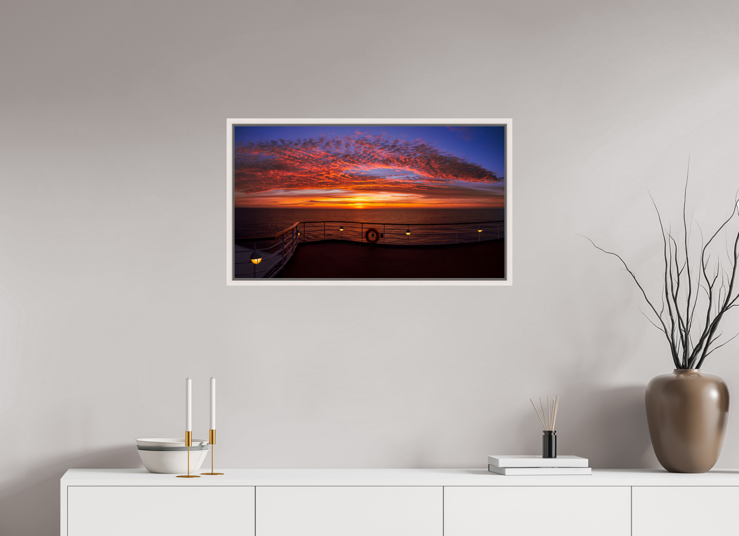80 x 45 cm, White Frame Balmoral. Sunset off Norway