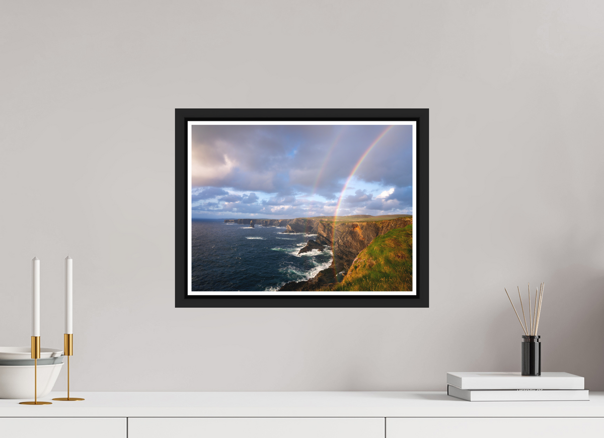 40 x 30 cm, Matt Black Frame Kilkee Cliffs rainbow