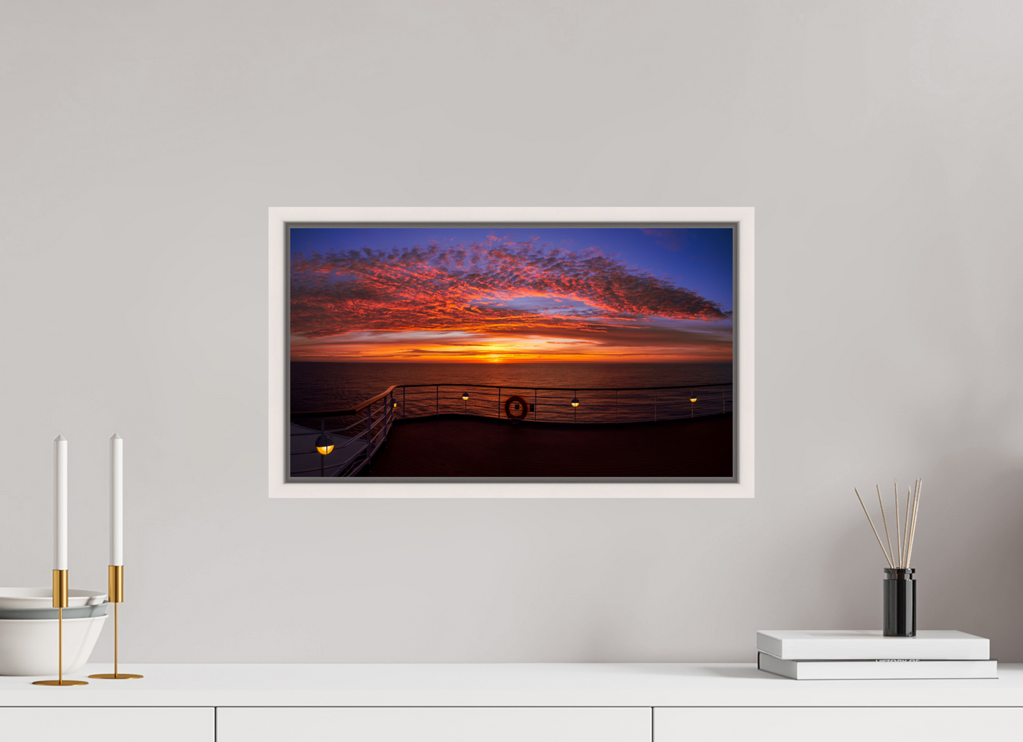 48 x 27 cm, White Frame Balmoral. Sunset off Norway