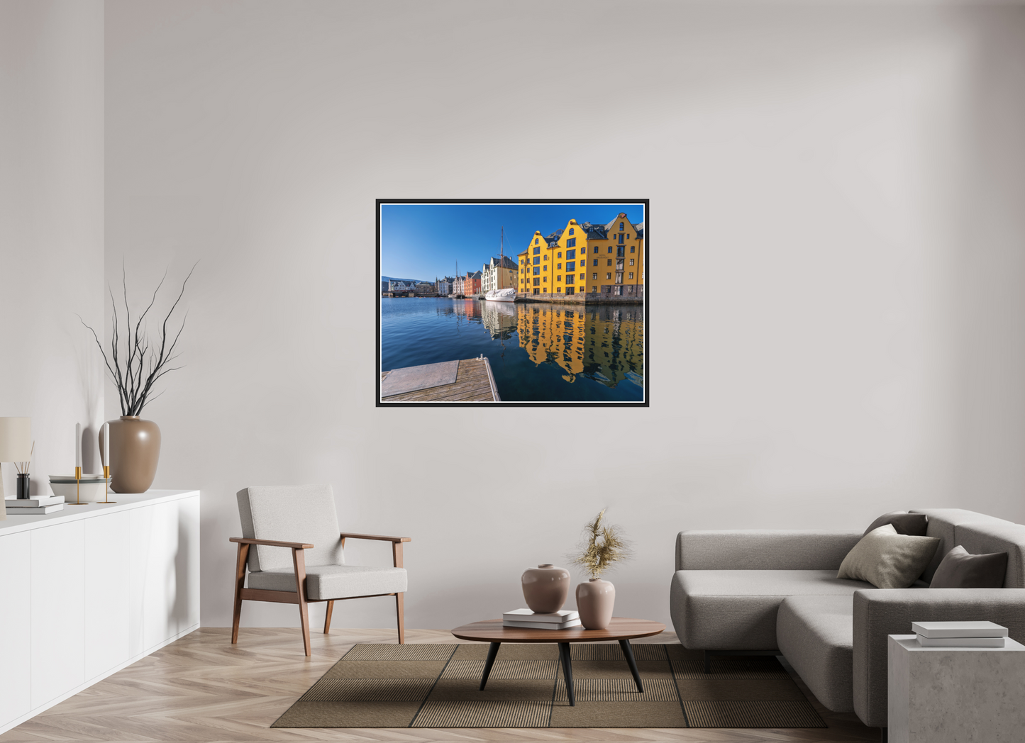 133.3 x 100 cm, Matt Black Frame Alesund reflections