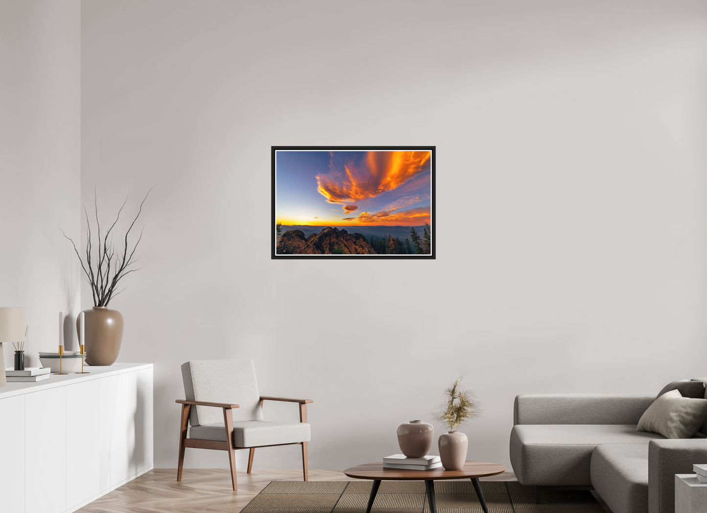 90 x 60 cm, Matt Black Frame Mills Peak Sunset