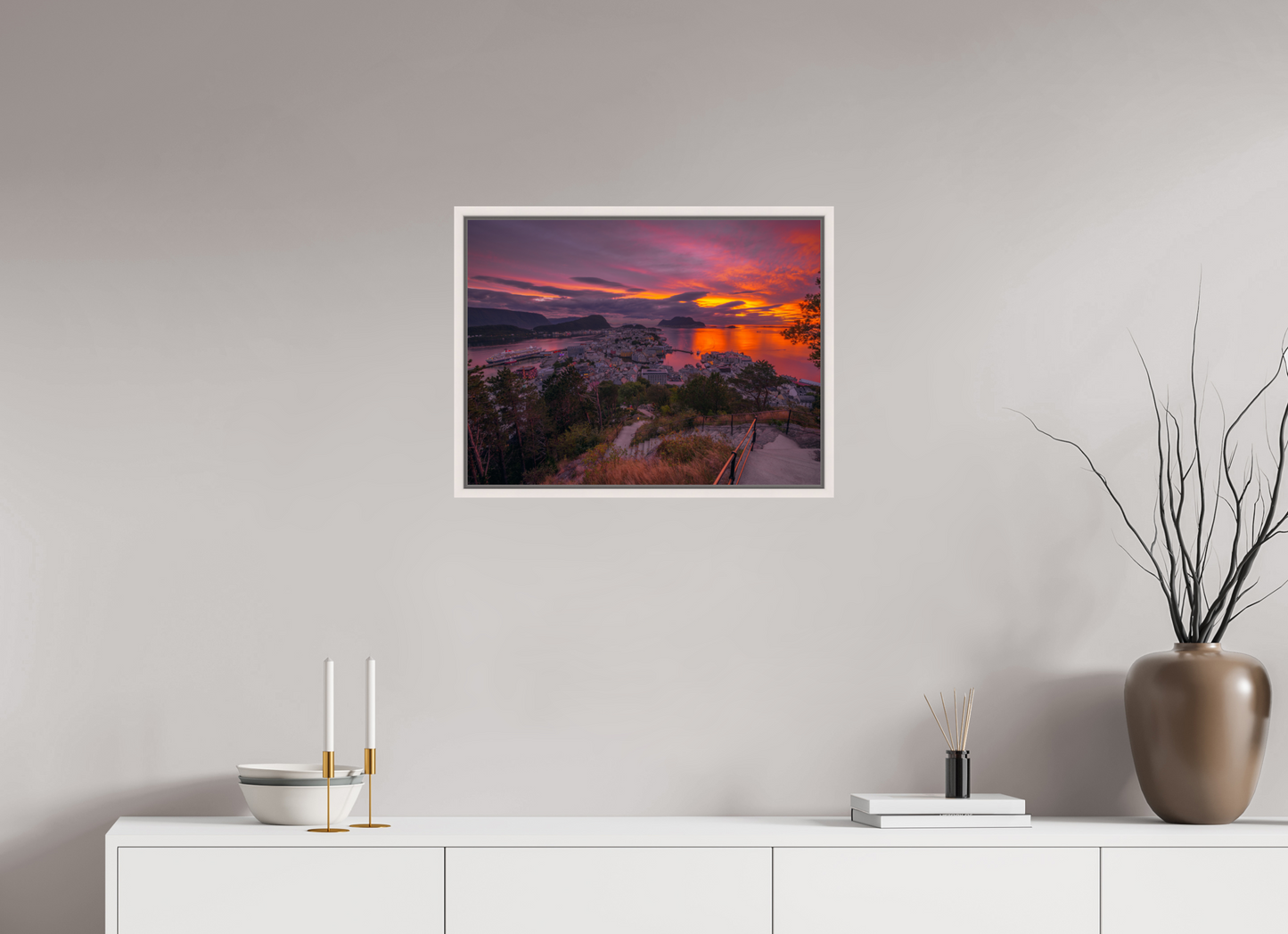 60 x 45 cm, White Frame Balmoral. Alesund Sunset