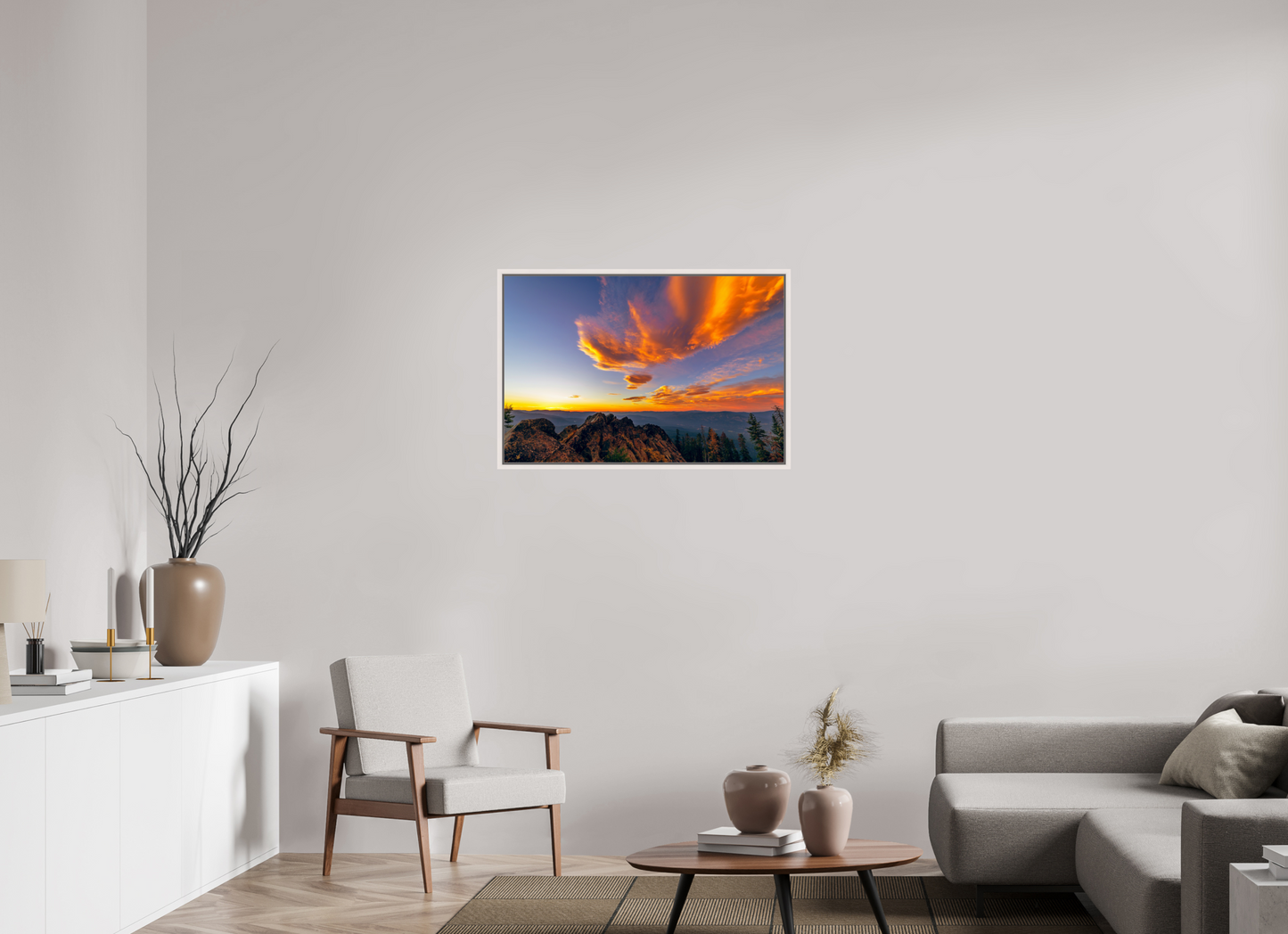 90 x 60 cm, White Frame Mills Peak Sunset
