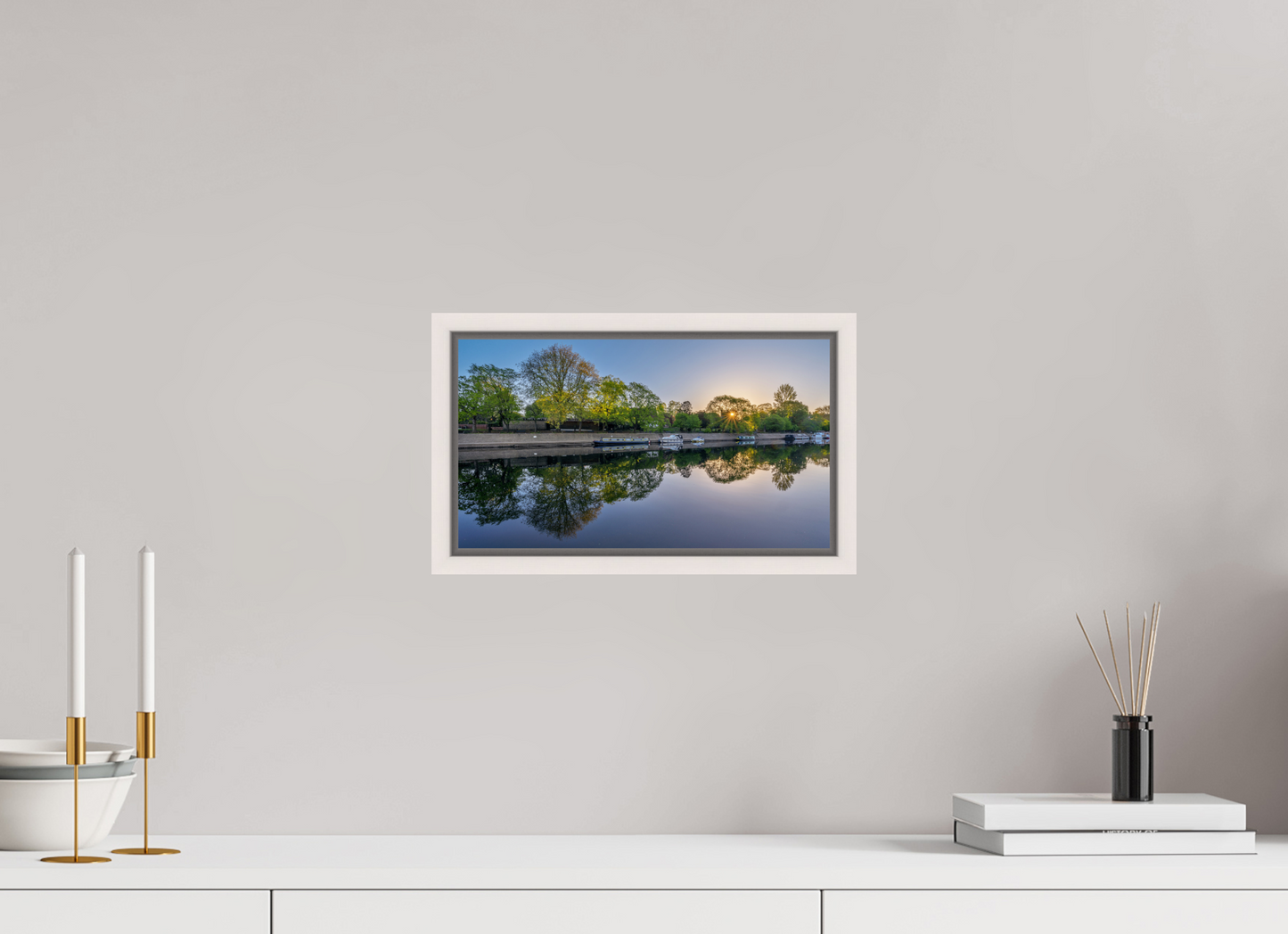 32 x 18 cm, White Frame April Dawn on the Ouse, York