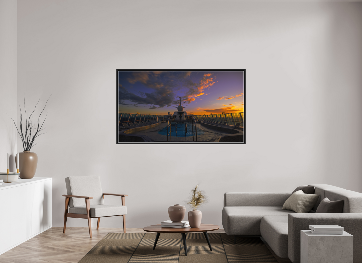 176 x 99 cm, Matt Black Frame Balmoral Sunset by the Pool