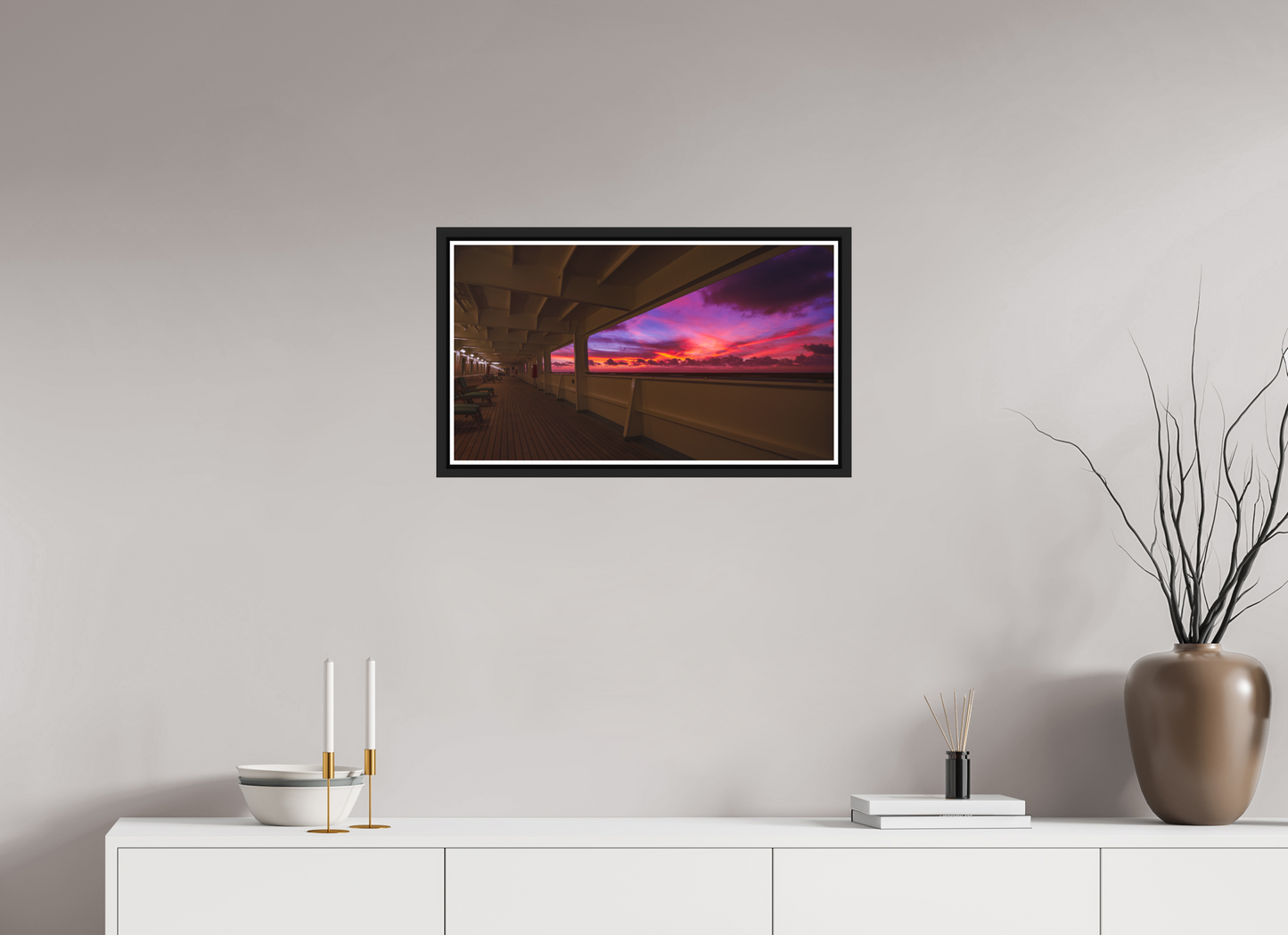 64 x 36 cm, Matt Black Frame Bolette. Sunset leaving Ponta Delgada