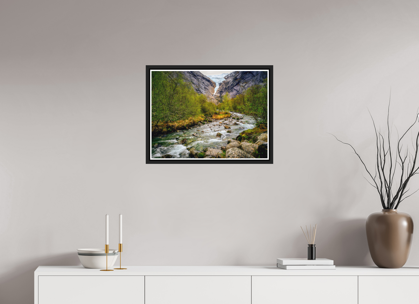 60 x 45 cm, Matt Black Frame Briksdal Glacier 2025