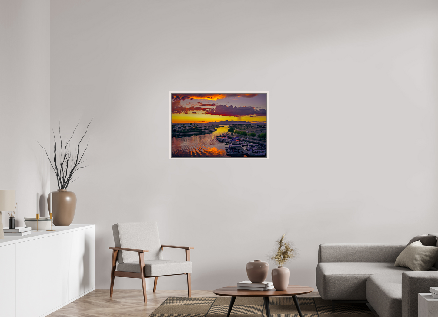 90 x 60 cm, White Frame Lake Havasu City Sunset