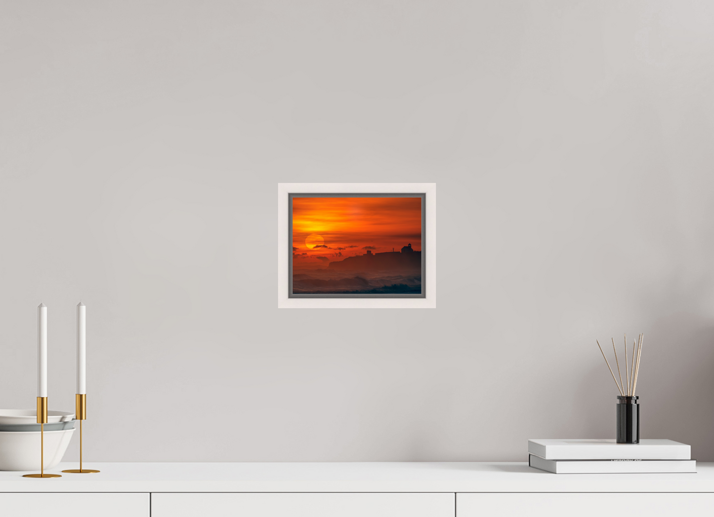 20 x 15 cm, White Frame January Sunrise. Seaton Sluice