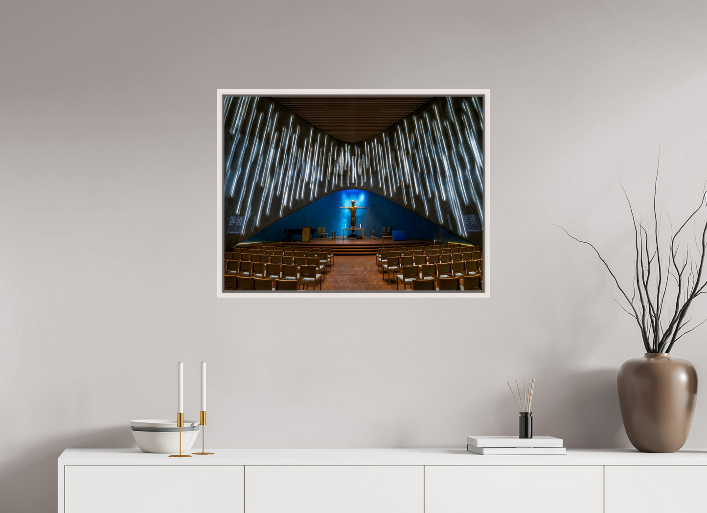 80 x 60 cm, White Frame Northern Lights Cathedral, Alta