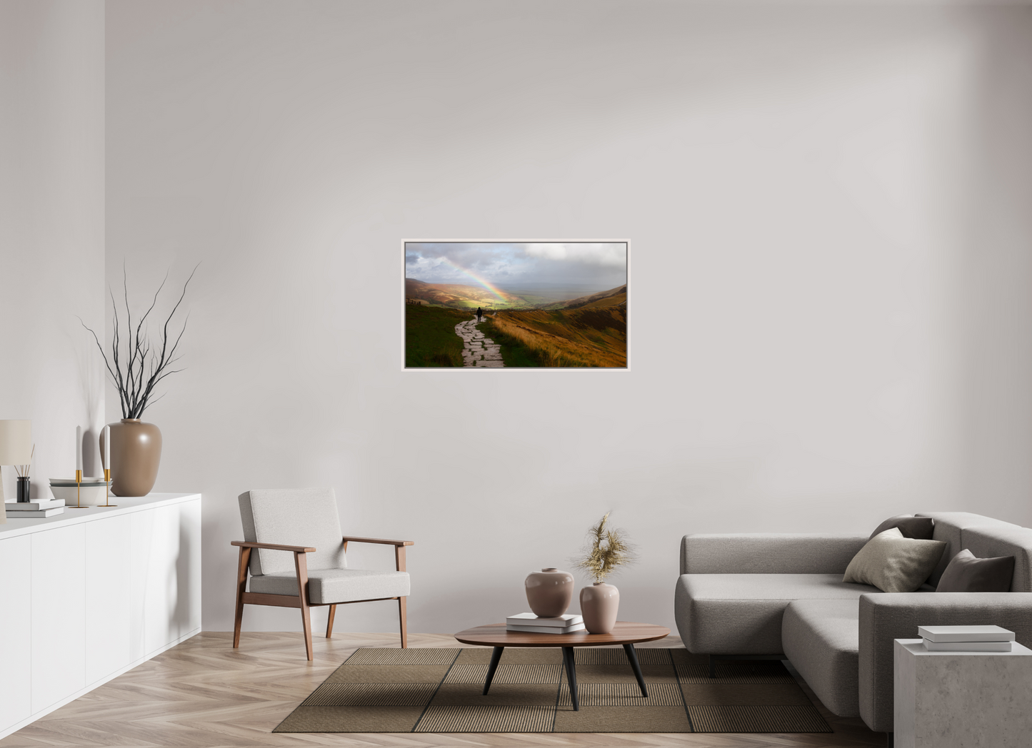 112 x 63 cm, White Frame Castleton after the rain