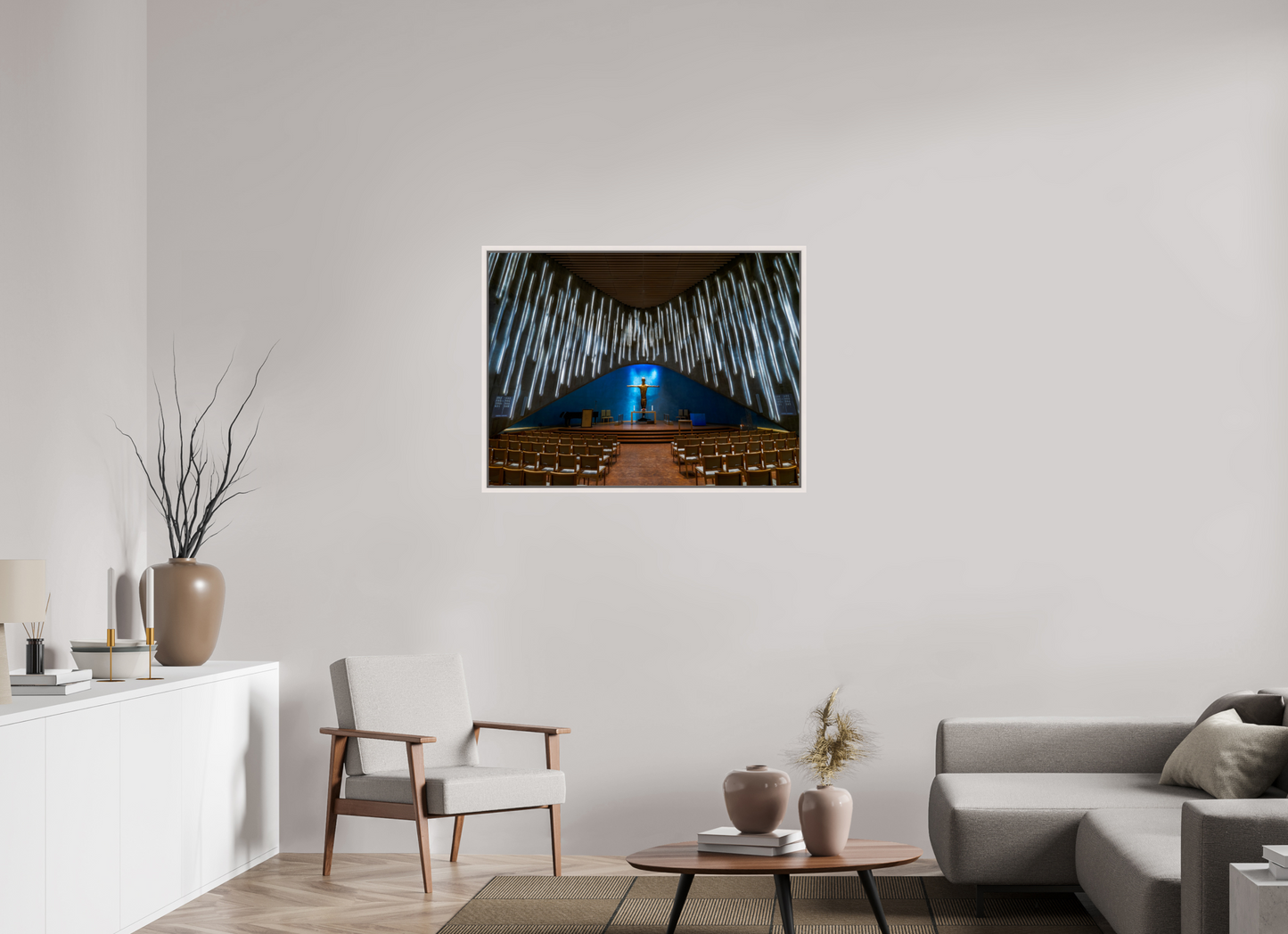 100 x 75 cm, White Frame Northern Lights Cathedral, Alta