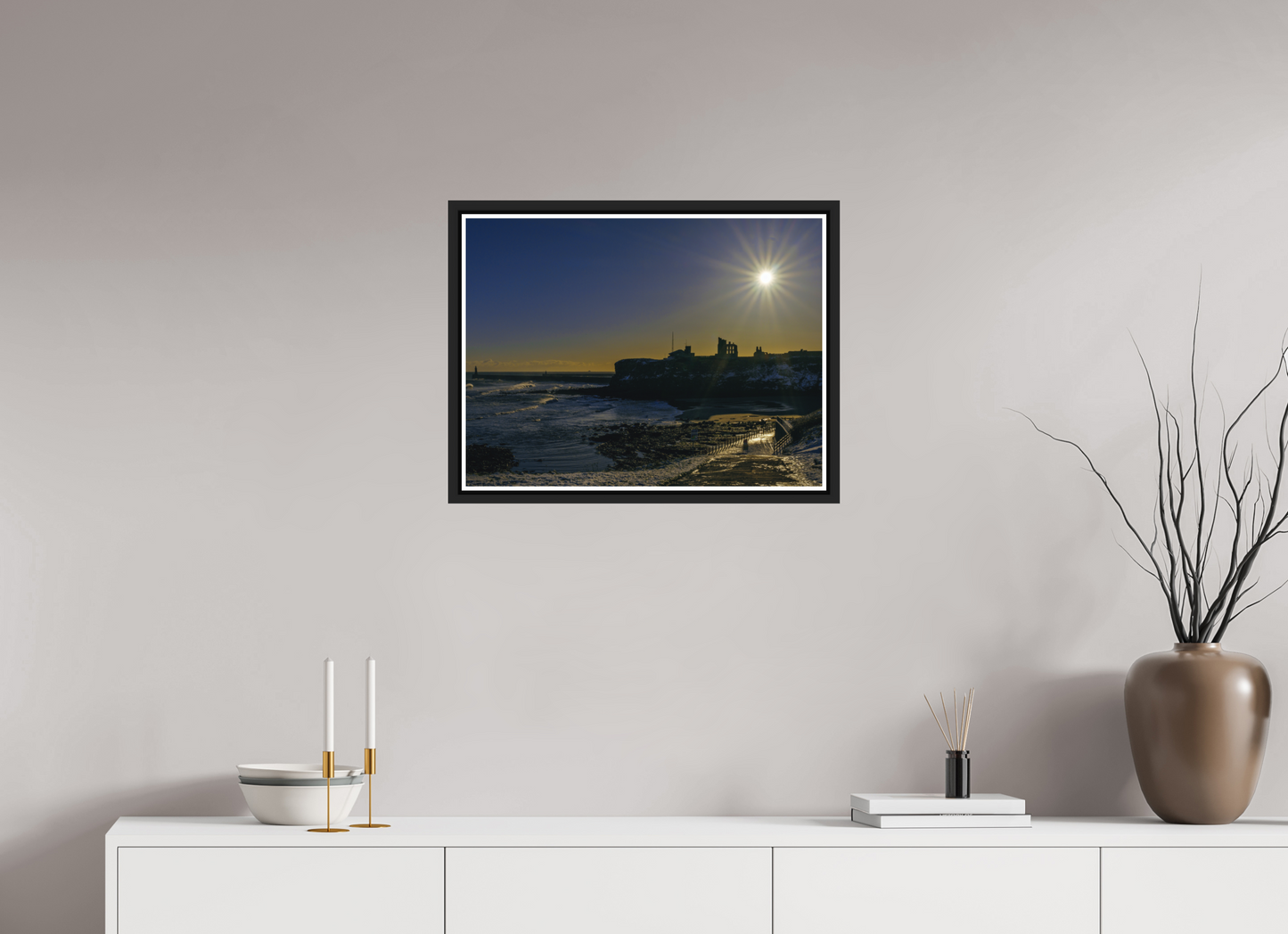 60 x 45 cm, Matt Black Frame Snowy Tynemouth January 4th 2026