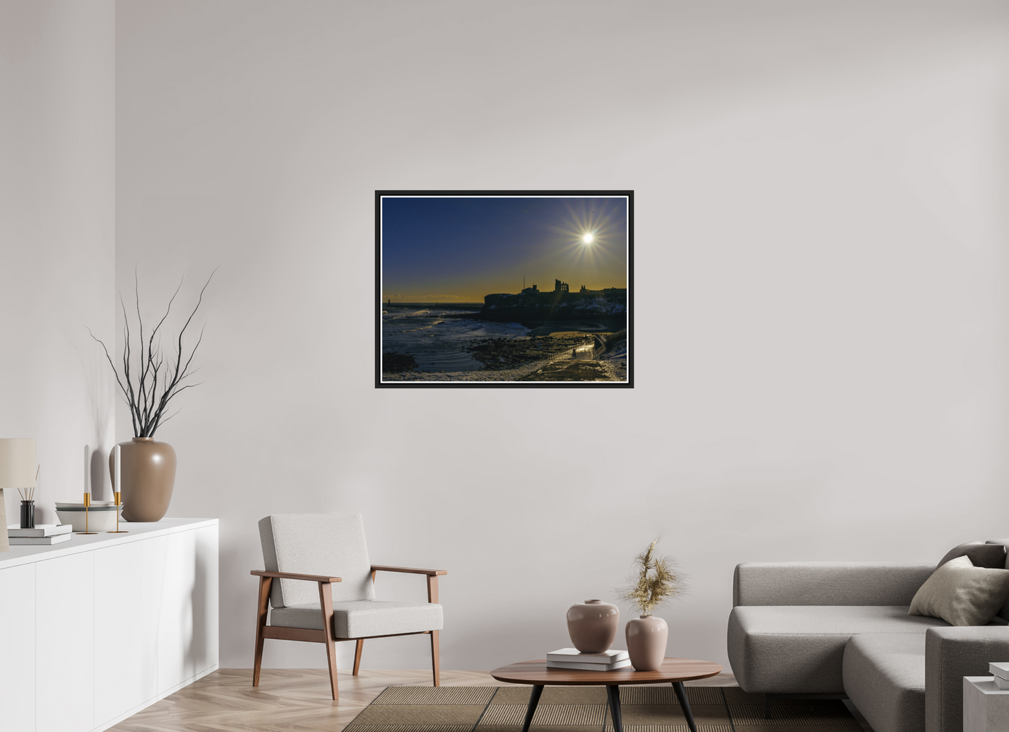 100 x 75 cm, Matt Black Frame Snowy Tynemouth January 4th 2026