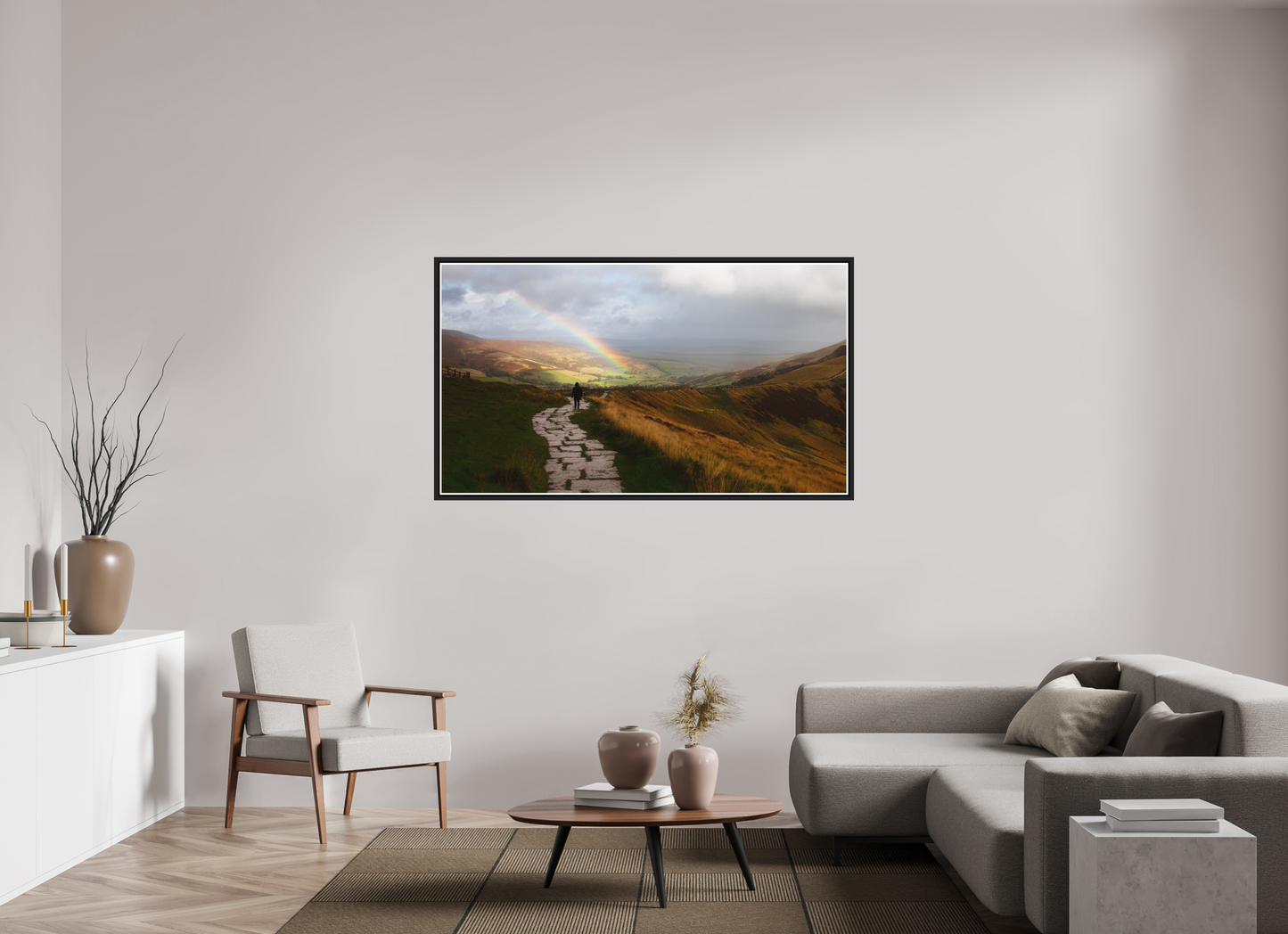 160 x 90 cm, Matt Black Frame Castleton after the rain