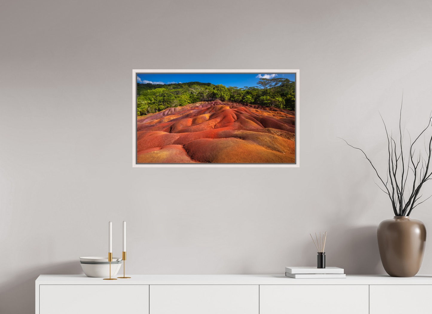 80 x 45 cm, White Frame Chamarel 7 coloured Earths Geopark