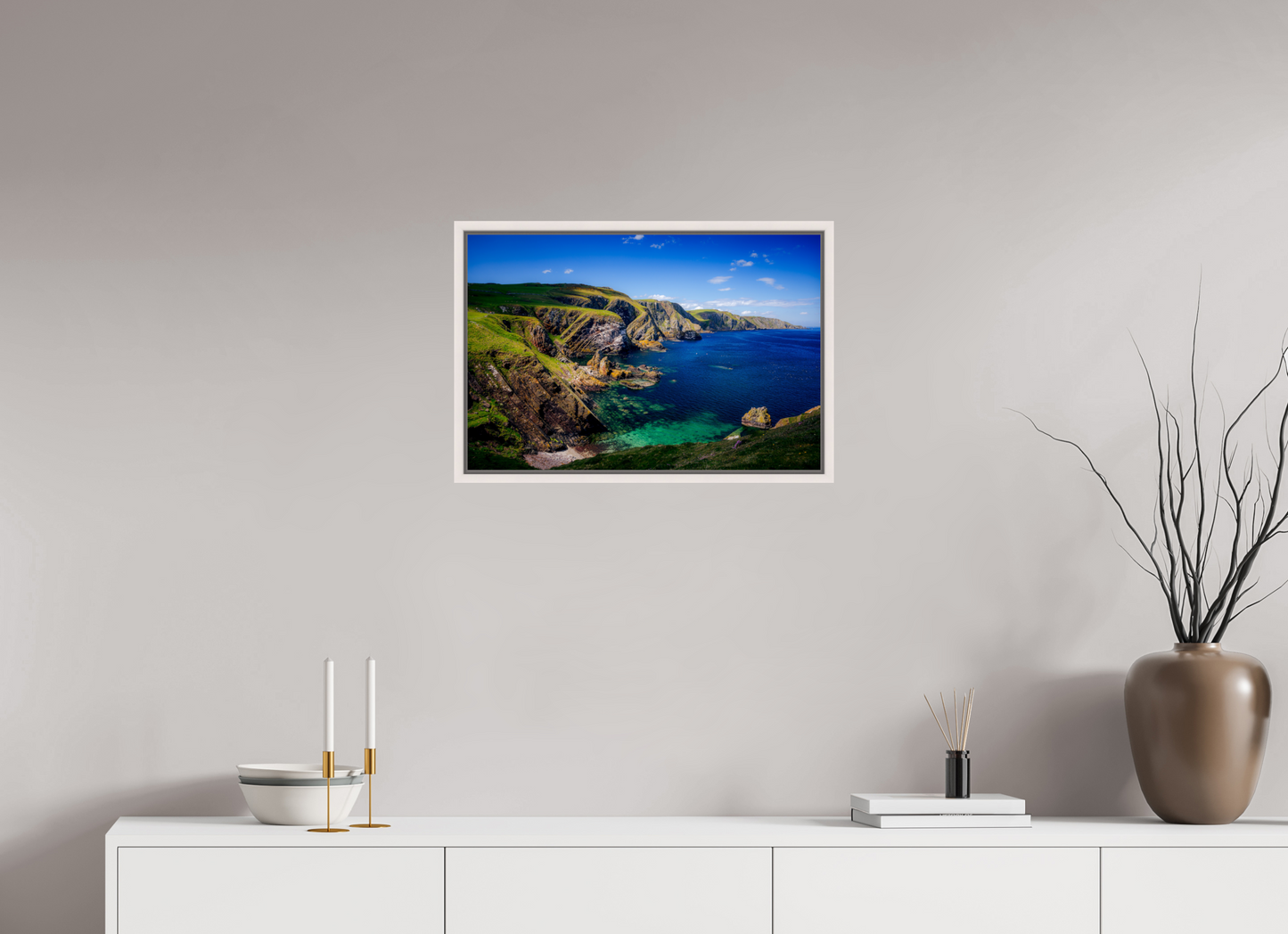60 x 40 cm, White Frame Looking west Near St Abbs Head