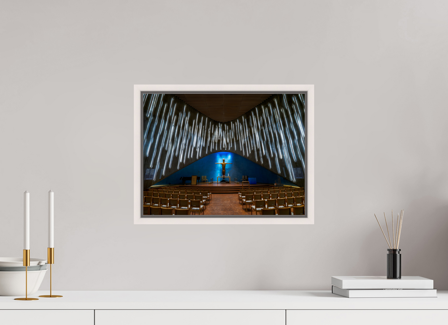 40 x 30 cm, White Frame Northern Lights Cathedral, Alta